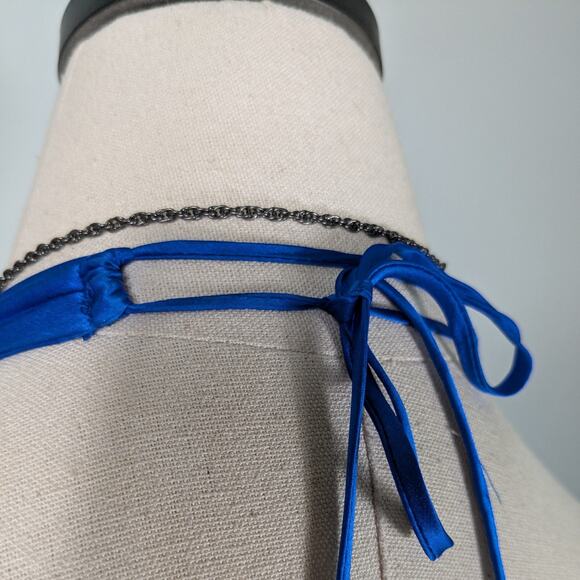 Vintage Cache Prom Dress Maxi Gown 4 Blue Y2K Silk Satin Movie Star Slip Glam - Picture 5 of 16